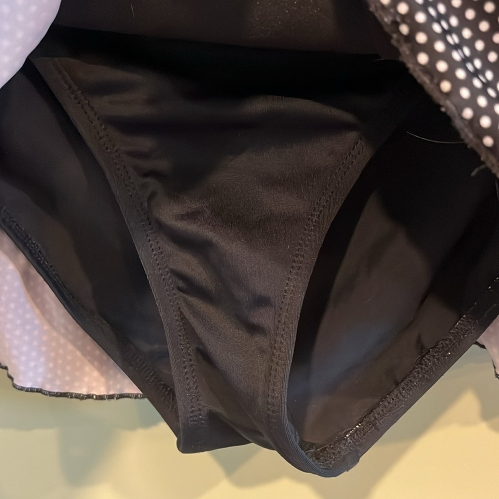 Ocean 24 Black w/White Polka Dots Skirted Ruche Bathing Suit Bottoms. Size L - Picture 5 of 9
